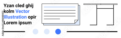 Text content with card designs, bold heading, minimal lines, table illustration, and color accents. Ideal for content layout, web design, minimalism, branding typography modern design simple