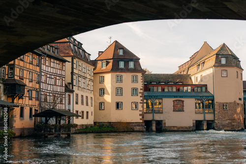 Strasbourg, France - September 5, 2025 Old town water canal of Strasbourg, Alsace, France. Traditional half timbered houses of Petite France