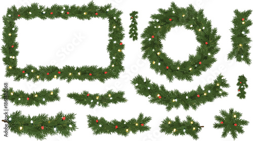 Christmas tree garland with lights and ornaments