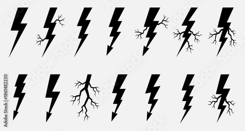 Collection of Lightning Bolt Icons with Roots Illustration