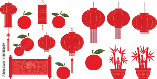 Red chinese lanterns and symbols red lanterns paper lanterns chinese symbols bamboo