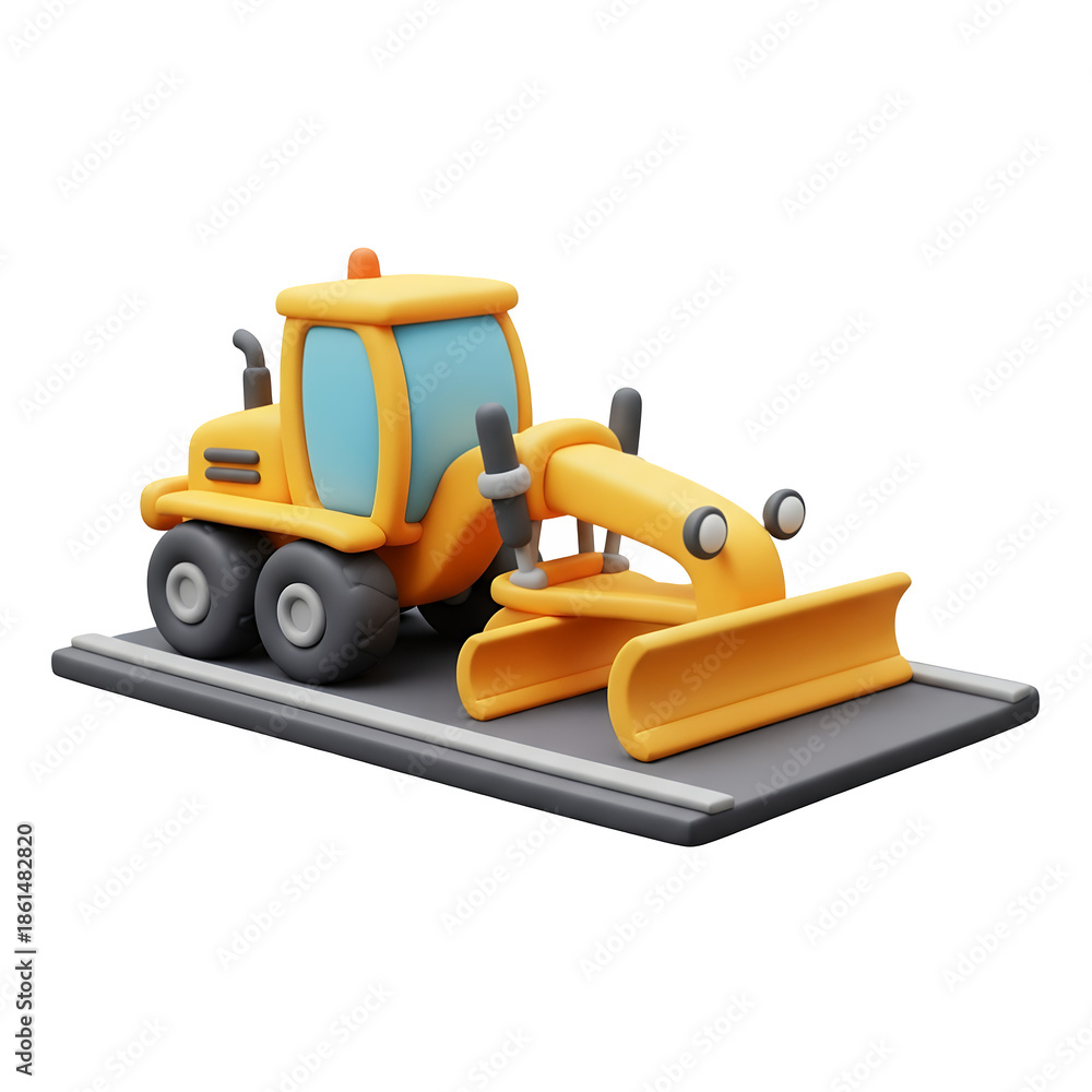 Fototapeta premium A 3D illustration of a bulldozer on a platform viewed from the side