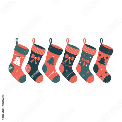 Vibrant Christmas stockings with festive holiday designs and patterns