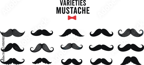 Varieties of mustache styles with red bow tie mustaches facial hair black