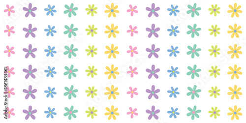 Simple Seamless Floral Grid Pattern Vector Illustration Isolated on Transparent Background