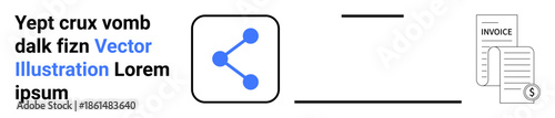 Data sharing, connectivity, digital tools, invoicing, financial workflows, document organization. Blue sharing icon next to invoice documents. Data sharing and connectivity