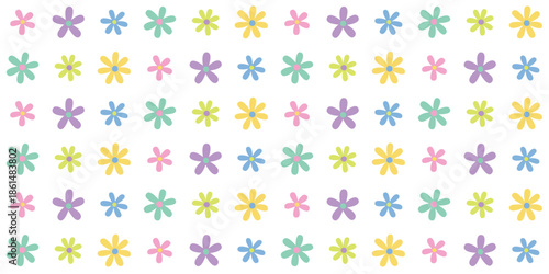 Simple Seamless Floral Brick Pattern Vector Illustration Isolated on Transparent Background
