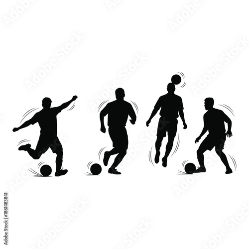 Silhouettes of soccer players in action demonstrating various game movements