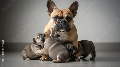 Different Dog breeds with puppies French Bulldog