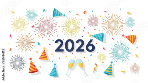 Colorful Christmas holiday vector card illustration with decorations gifts and festive tree design