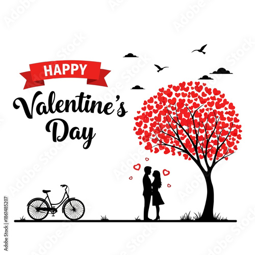 Happy valentine's day couple under heart tree