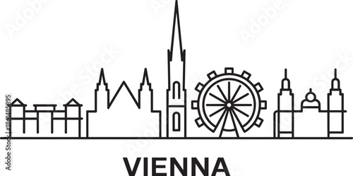 Vienna austria skyline outline vector illustration european famous travel destination city banner.