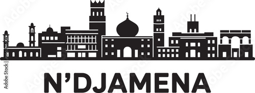 Ndjamena chad cityscape silhouette with famous buildings landmarks outline vector