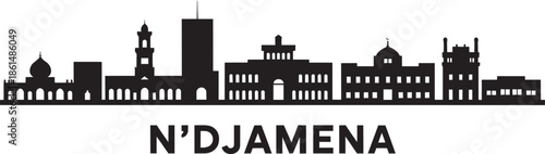 Ndjamena chad skyline silhouette with famous buildings landmarks cityscape outline vector