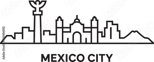Outline vector illustration of mexico city skyline with famous architecture and angel of independence