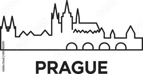 Prague city skyline outline vector design showing historic bridge and old town castle towers