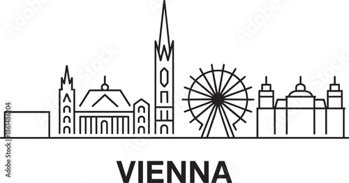 Vienna austria famous landmarks cityscape architectural outline travel vector illustration header design.