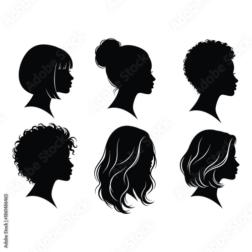 Diverse female silhouettes showcasing different hairstyles and natural hair textures