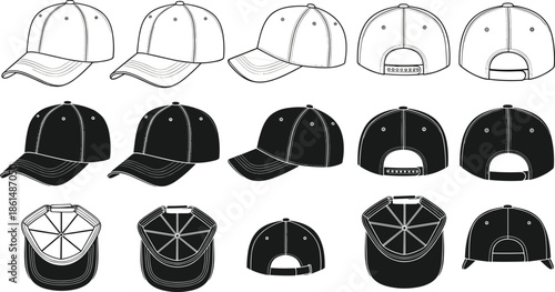 Black and white baseball cap caps headwear