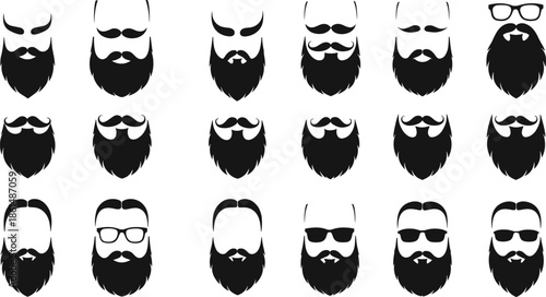 Black and white bearded men faces with various styles beards mustaches men's faces