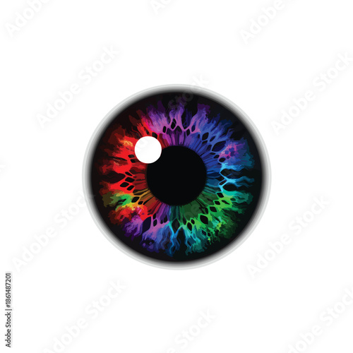 Vibrant Rainbow Colored Human Eye Iris Closeup.