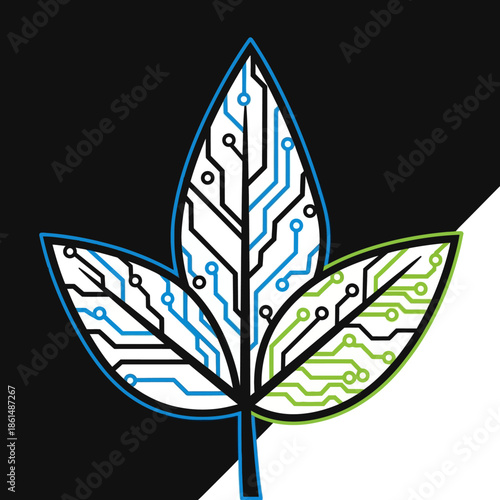 Digital Leaf with Circuit Board Patterns.