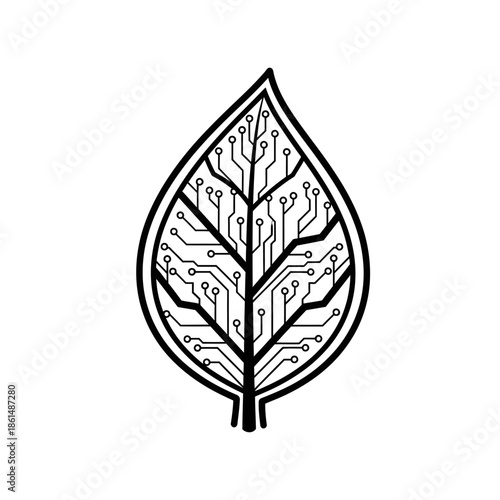 Digital Leaf with Circuit Board Veins Symbolizing Eco Technology.