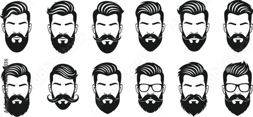 Black and white of men with various hairstyles and beards mustaches