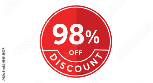Vibrant red circular sticker displaying a massive ninety-eight percent reduction