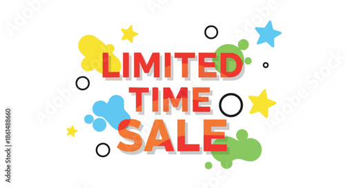 This dynamic illustration heralds a vibrant limited-time sale event with an engaging design featuring bold typography and playful abstract elements