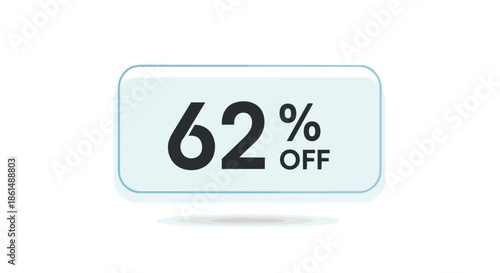 A clean digital graphic featuring a sixty-two percent off message on a light blue rounded rectangular banner element perfect for promotions and