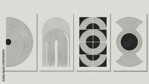 Modern geometric art with circular line patterns on canvas