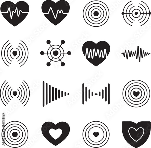 Black and White Valentine Icon Pack of Love Frequency, Emotional Resonance and Harmonic Connection