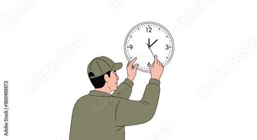 Diligent individual adjusting a classic wall clock, symbolizing meticulous time management and precision, highlighting the crucial essence of