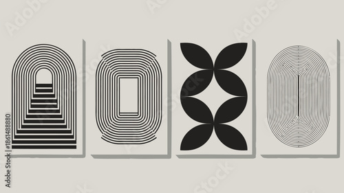 Modern geometric art with black and white optical illusions