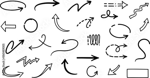 Black arrows on white background hand drawn direction