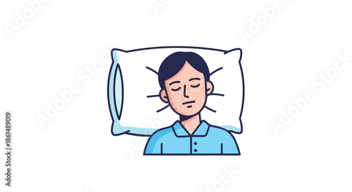 Peaceful slumber illustration of a person resting comfortably on a soft white pillow in a minimalist style, promoting relaxation and good health.