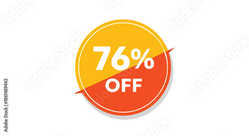 Bold circular graphic proclaiming a seventy-six percent discount, visually split into energetic yellow and vibrant orange, ideal for marketing