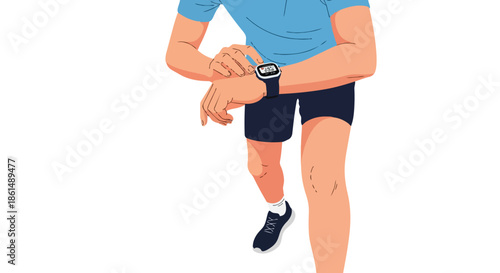 Focused individual reviewing wrist device data during a vibrant exercise routine. This illustration depicts active health monitoring for personal