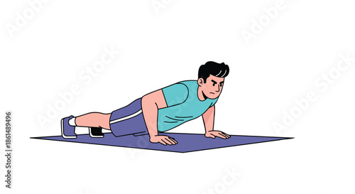 A man demonstrates focused strength during a bodyweight exercise routine, illustrating core physical activity and fitness dedication