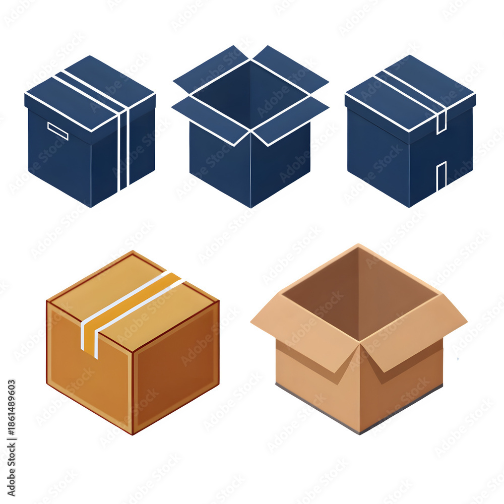 Fototapeta premium Set of shipping, delivery box or container icons