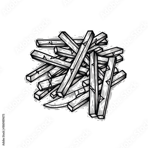 Illustrated Pile of Crispy French Fries.