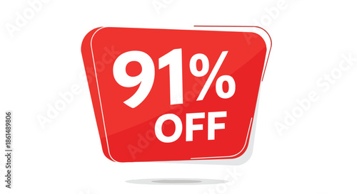 Captivating bold red percentage discount label announcing a spectacular ninety-one percent price reduction special offer for remarkable savings on