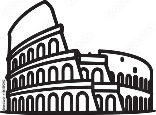 Bold line drawing illustration of the iconic colosseum historic architecture landmark on white background