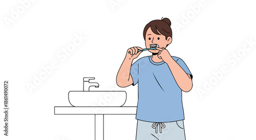A clear illustration of a person practicing essential oral hygiene by brushing teeth at a sink