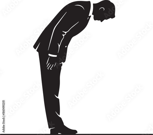 Silhouette businessman bowing down respect greeting gesture illustration on white background