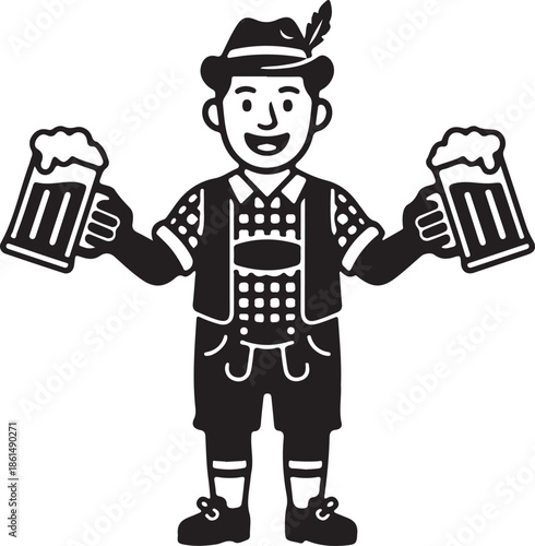 Silhouette cartoon oktoberfest man holding beer festival celebration illustration