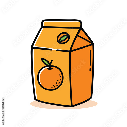 Cartoon Illustration of Fresh Orange Juice Carton with Fruit Design.