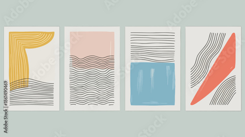 Vibrant modern art prints with dynamic lines and shapes