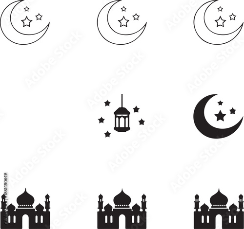 ramadam kareem set line style icons

